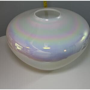 Vintage Large GLASS Vase - Iridescent White Pearl Opal - 9" tall Holographic
